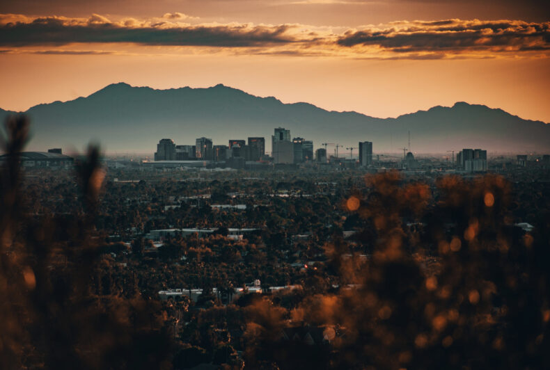 personal injury firm in Arizona, CA during sunset and from a far distance 