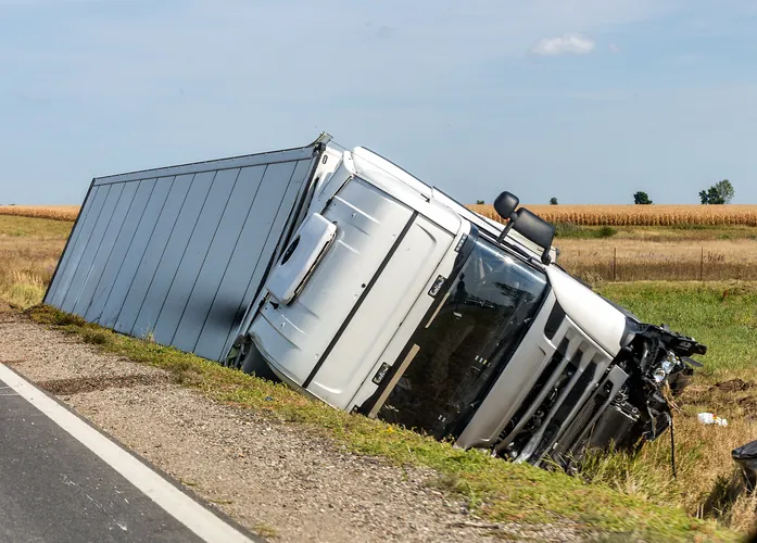 truck accident on the side of the road