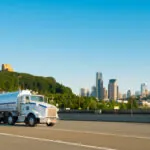 Tanker truck on Interstate 90 in Seattle, Washington State, United States