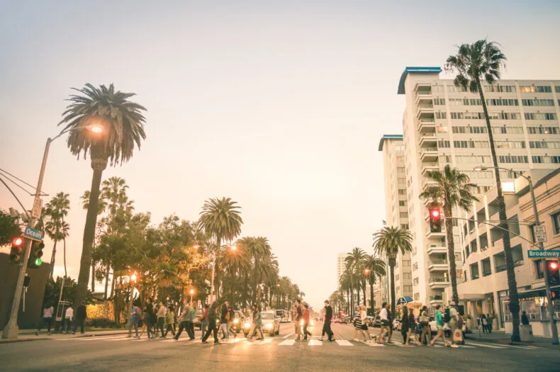 pedestrians crossing the street in los angeles