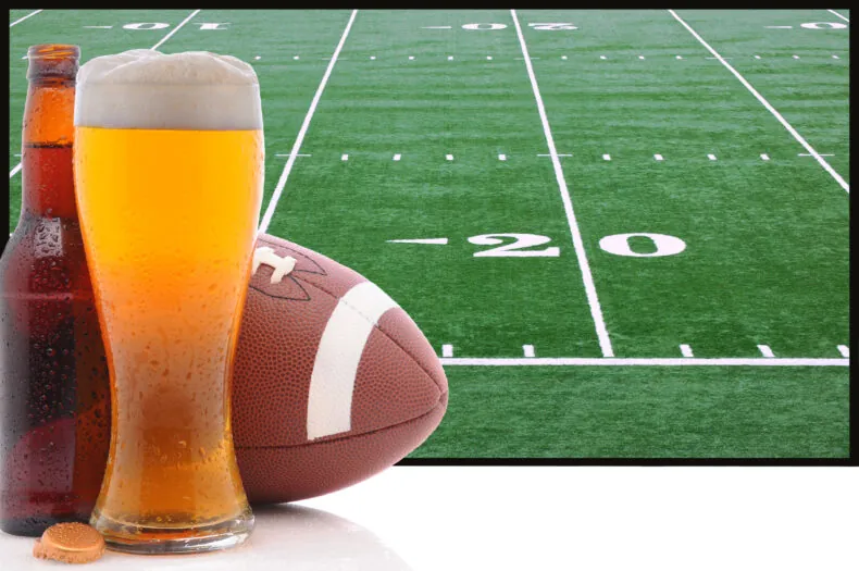 beer next to football