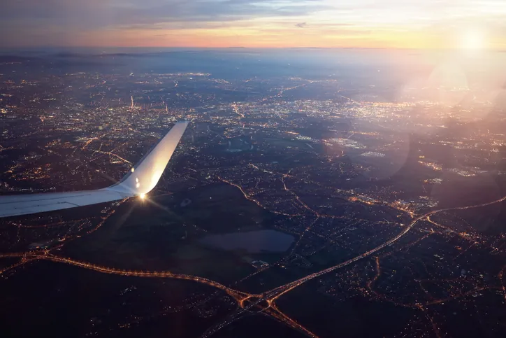 view from a landing airplane